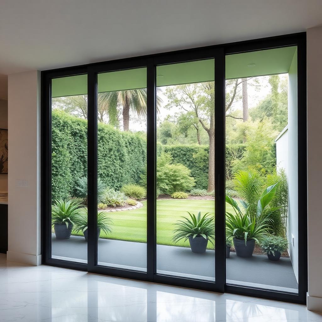 Porta de correr de vidro com vista para o jardim